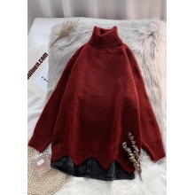 Turtleneck sweater women loose burgundy net red inner padded top