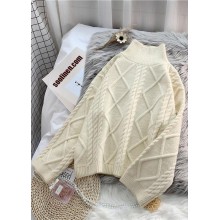 Winter beige crane tops high neck thick oversize knit sweat tops