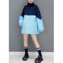 Blue Loose knit Patchwork Fine Cotton Filled Dresses Spring