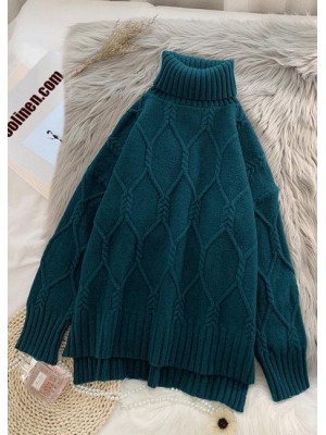 Winter blue clothes high neck baggy oversize knit tops