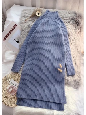 Winter low high design Sweater high neck outfits Quotes blue Ugly knitted tops